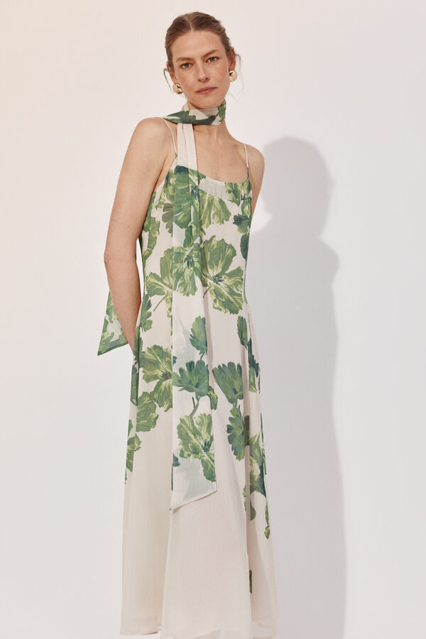 Cortefiel Vestido largo estampado posicional Estampado blanco