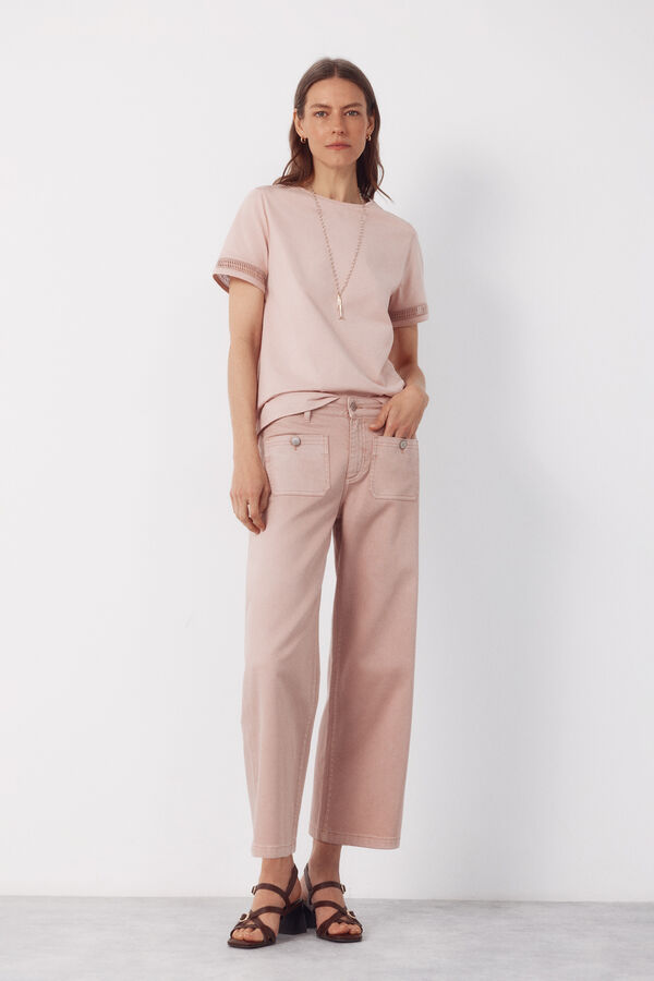 Cortefiel Playera con detalle de vainicas Rosa