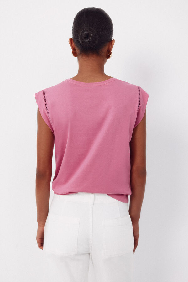 Cortefiel Playera con encaje en sisa Rosa