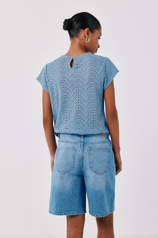 Cortefiel Playera de crochet bordado Azul