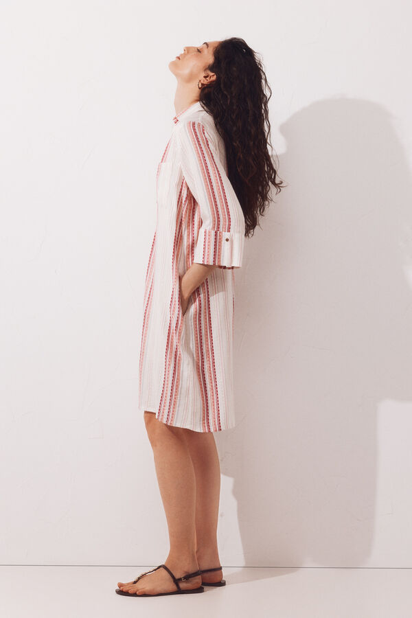 Cortefiel Caft&aacute;n camisero lurex Rosa
