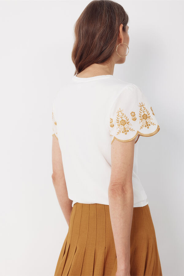 Cortefiel Playera bordada manga Blanco