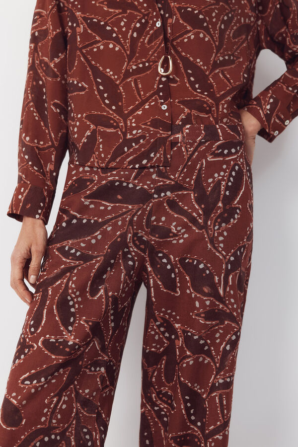 Cortefiel Pantal&oacute;n de lino estampado Arena