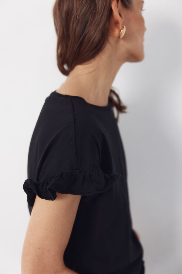 Cortefiel Playera b&aacute;sica con volante Negro