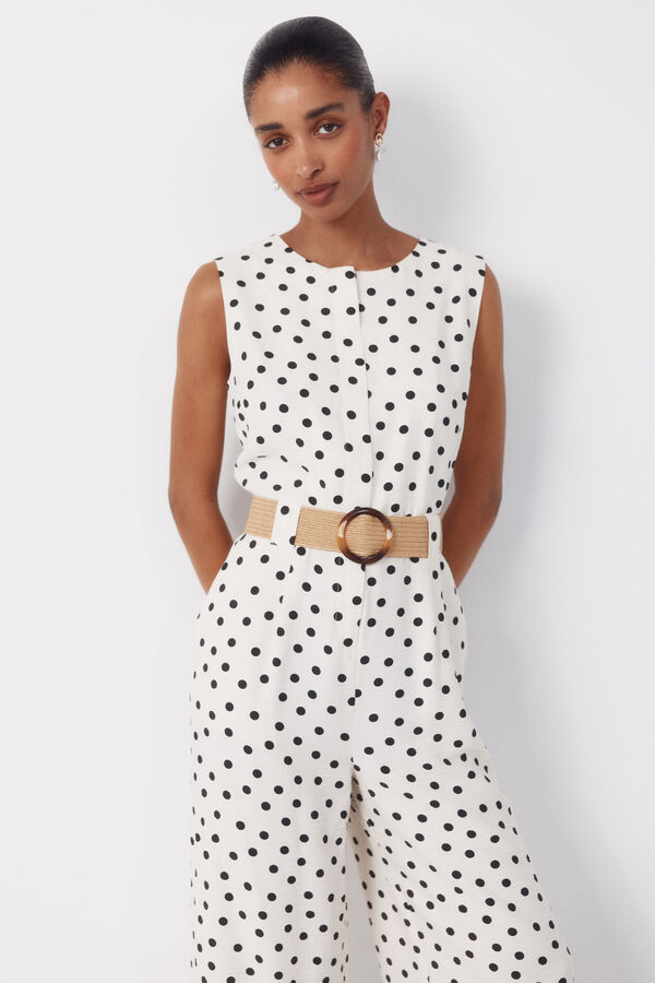 Cortefiel Jumpsuit con cintur&oacute;n Estampado blanco