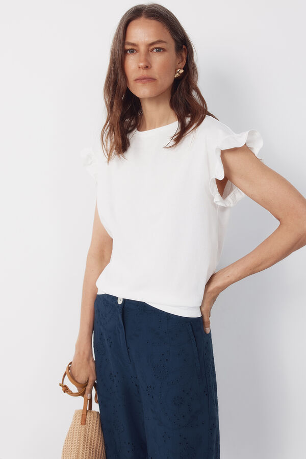 Cortefiel Playera b&aacute;sica con volante Blanco