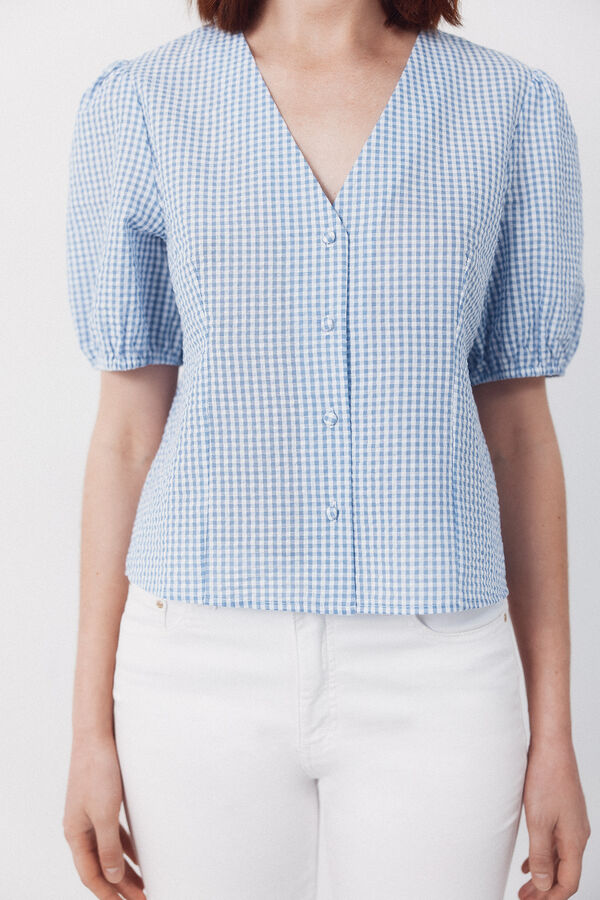 Cortefiel Blusa estampado vichy Azul