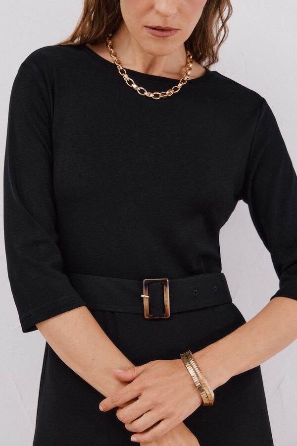 Cortefiel Vestido combinado con cintur&oacute;n Negro