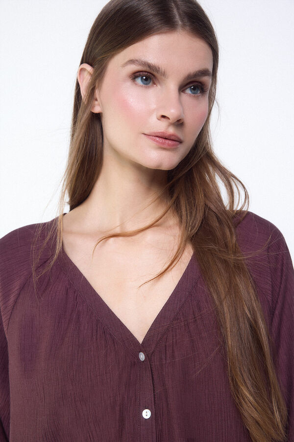 Slowlove Blusa fluida plisada Vino