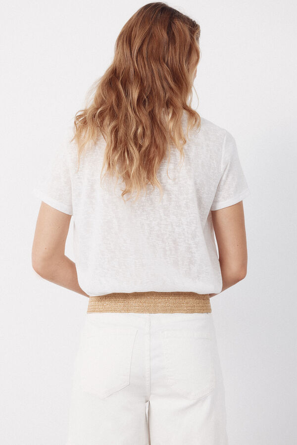 Cortefiel Playera con escote de guipur Blanco