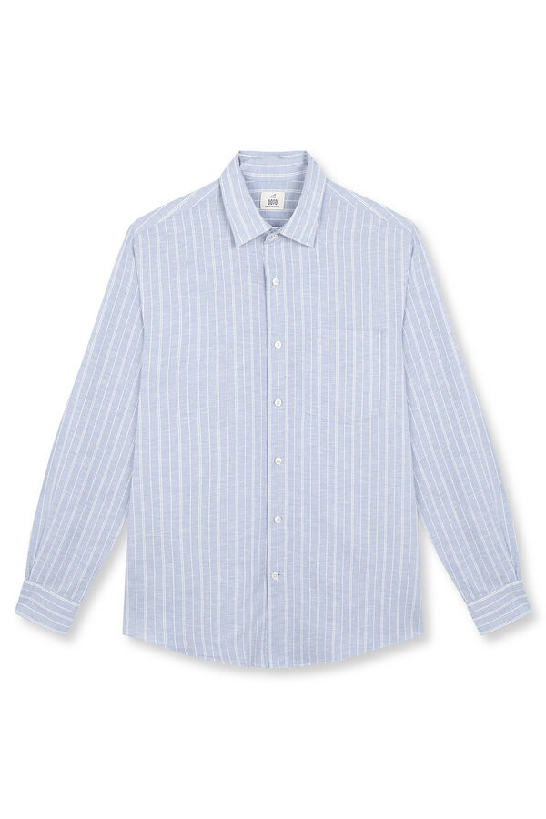 OOTO Camisa algod&oacute;n lino rayas Azul