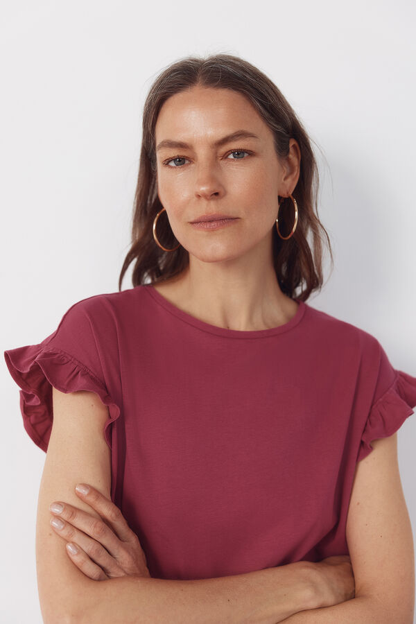 Cortefiel Playera b&aacute;sica con volante Rosa