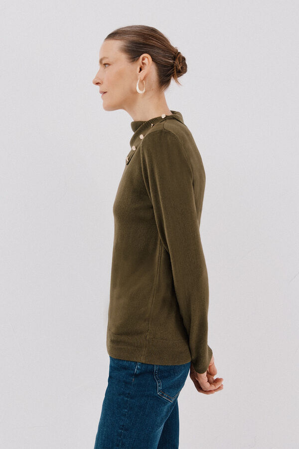 Cortefiel Su&eacute;ter cuello botones Kaki