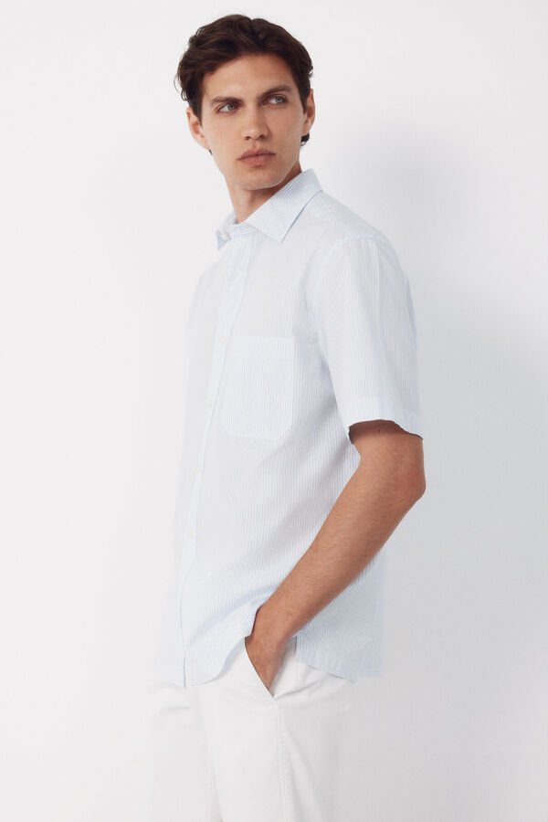 Cortefiel Camisa rayas manga corta Azul