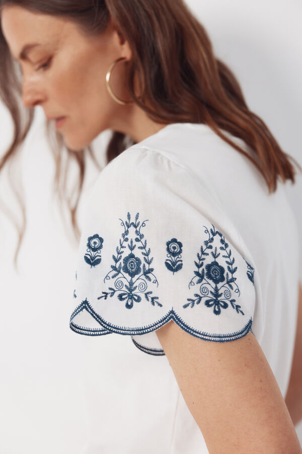 Cortefiel Playera bordada manga Azul