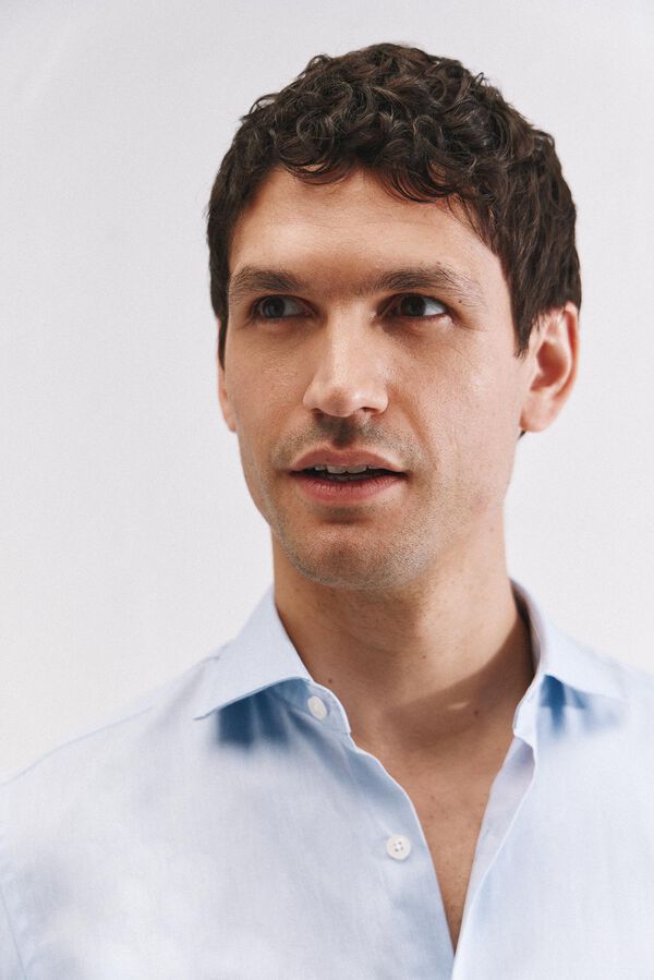 Cortefiel Camisa de vestir lisa de f&aacute;cil planchado Azul