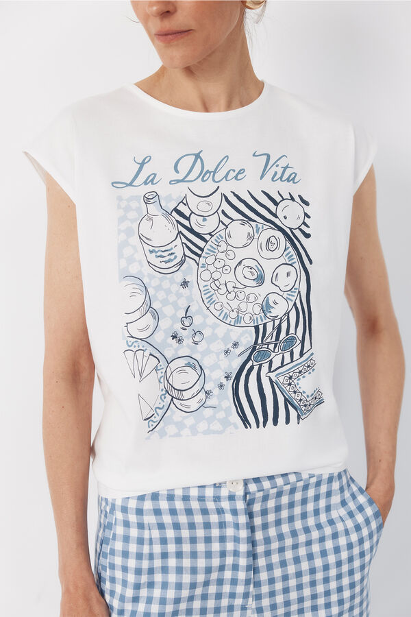 Cortefiel Playera estampada Blanco