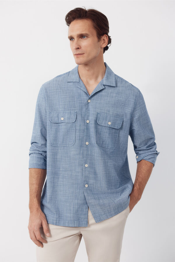 Cortefiel Camisa cuello bowling manga larga Azul