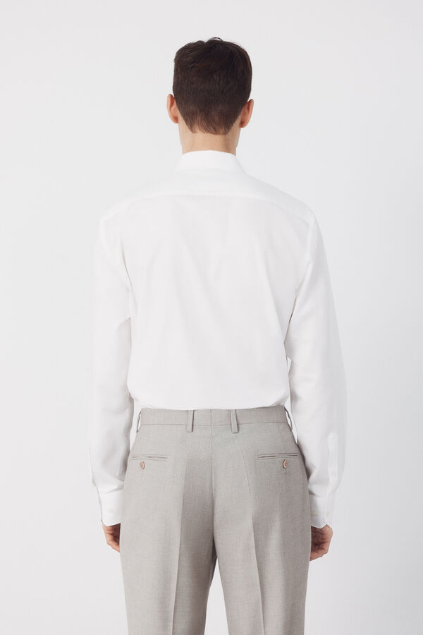 Cortefiel Camisa vestir lisa algod&oacute;n tencel Blanco