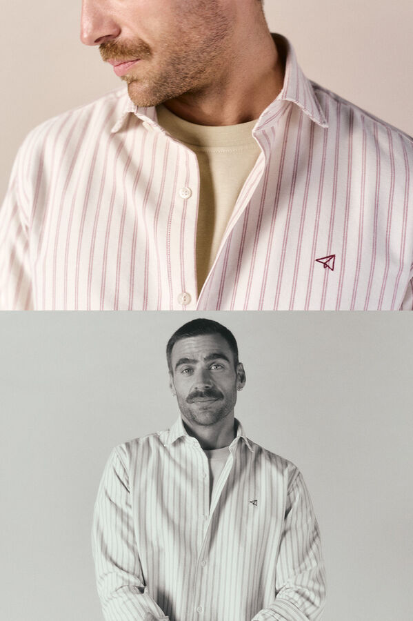 OOTO Camisa oxford rayas manga larga Granate