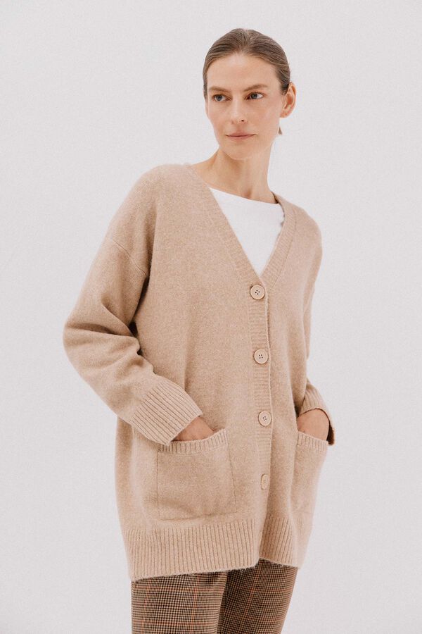 Cortefiel C&aacute;rdigan largo con bolsillos Beige