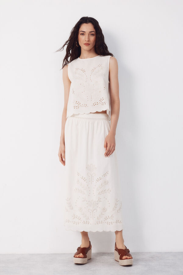 Cortefiel Top bordado Estampado beige