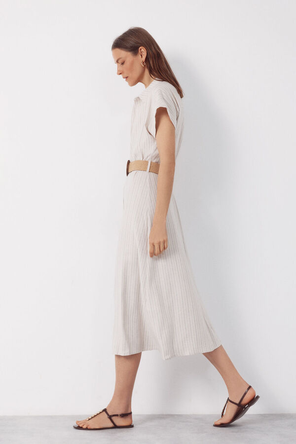 Cortefiel Vestido lino Estampado blanco