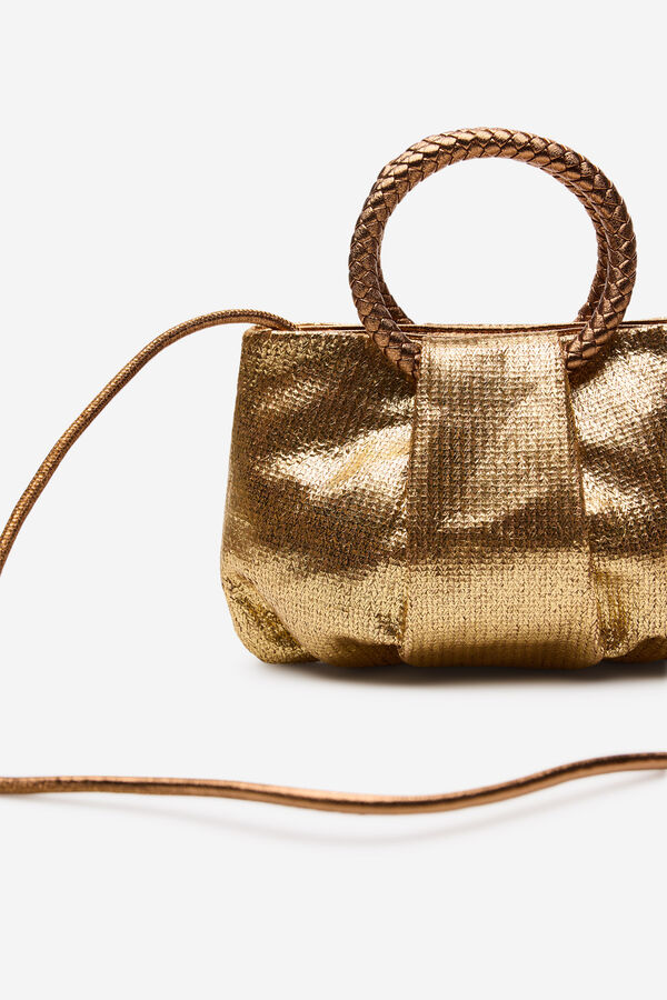 Cortefiel Bandolera de rafia con asa trenzada Dorado