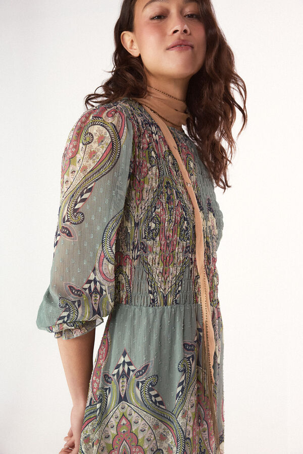 Slowlove Vestido estampado con el&aacute;stico Estampado azul