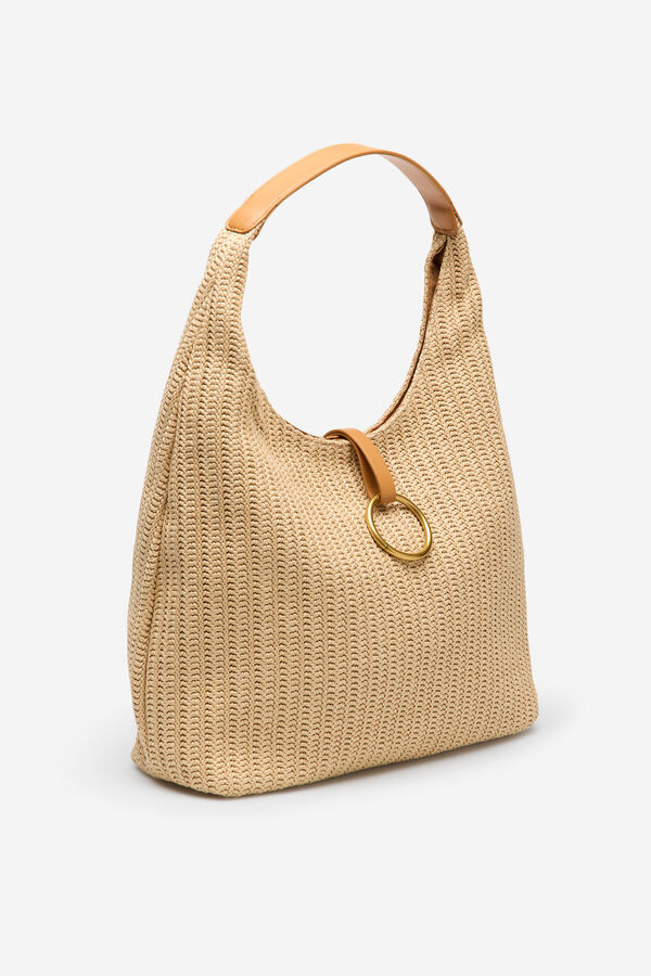Cortefiel Hobo de rafia con argolla Arena