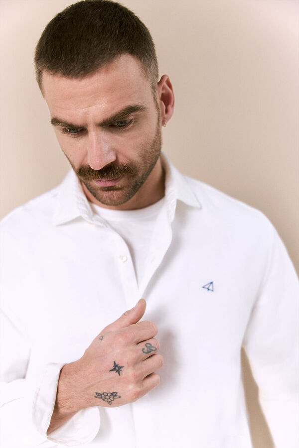 OOTO Camisa algod&oacute;n lino manga larga Blanco