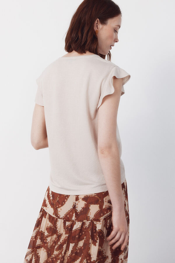 Cortefiel Playera de manga con volante Beige