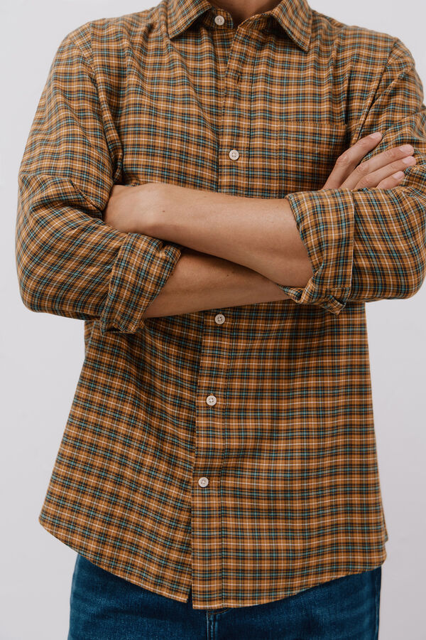 Cortefiel Camisa de cuadros Tencel Estampado amarillo