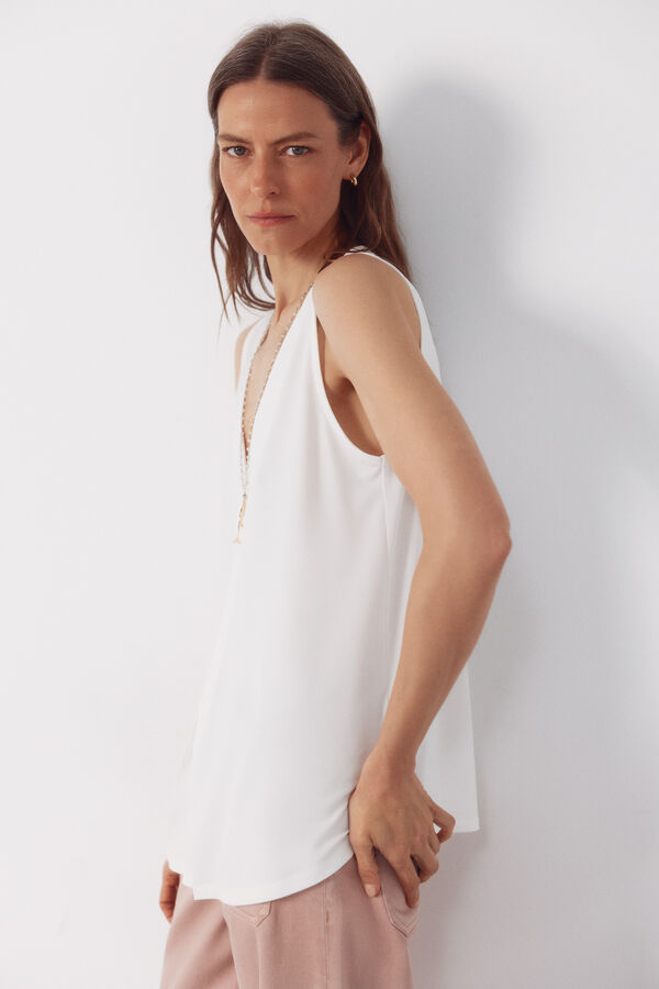 Cortefiel Top largo con pliegues Blanco
