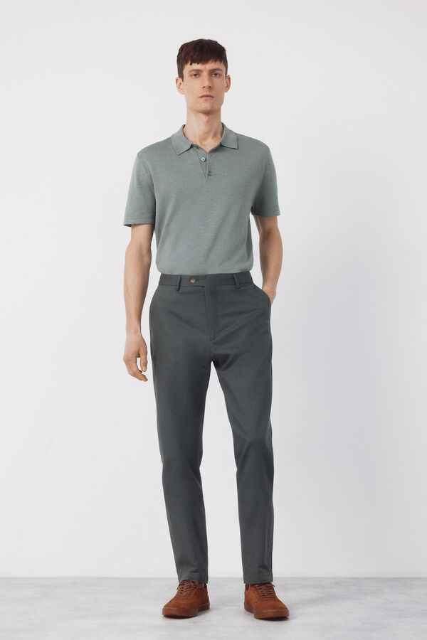 Cortefiel Pantal&oacute;n traje coordinado mezcla lino Kaki
