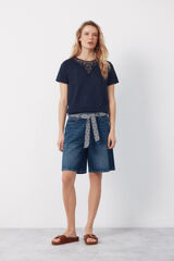 Cortefiel Playera con escote de guipur Azul marino