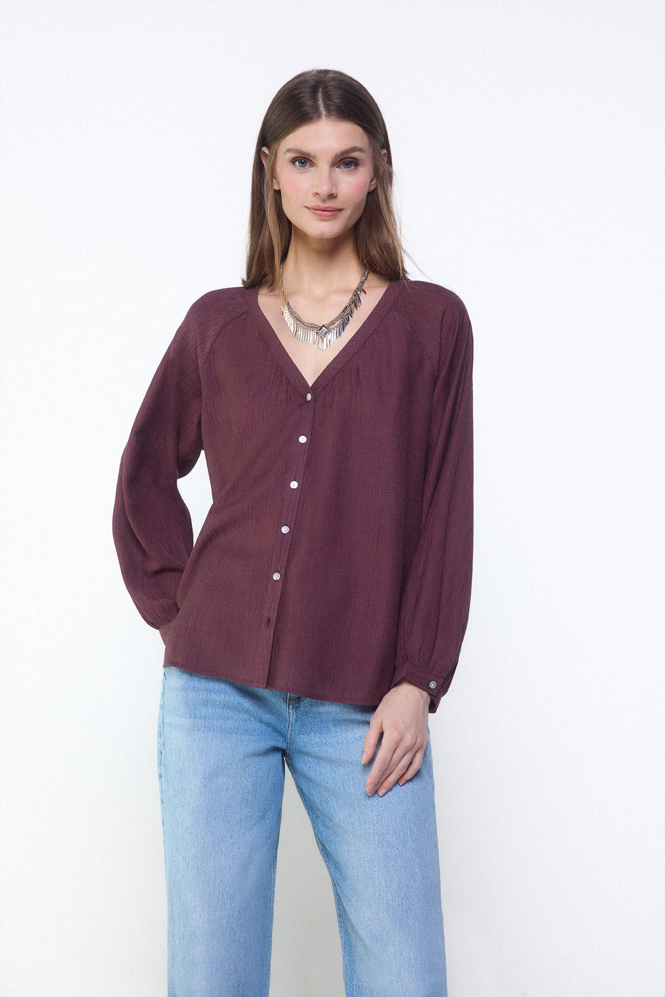 Slowlove Blusa fluida plisada