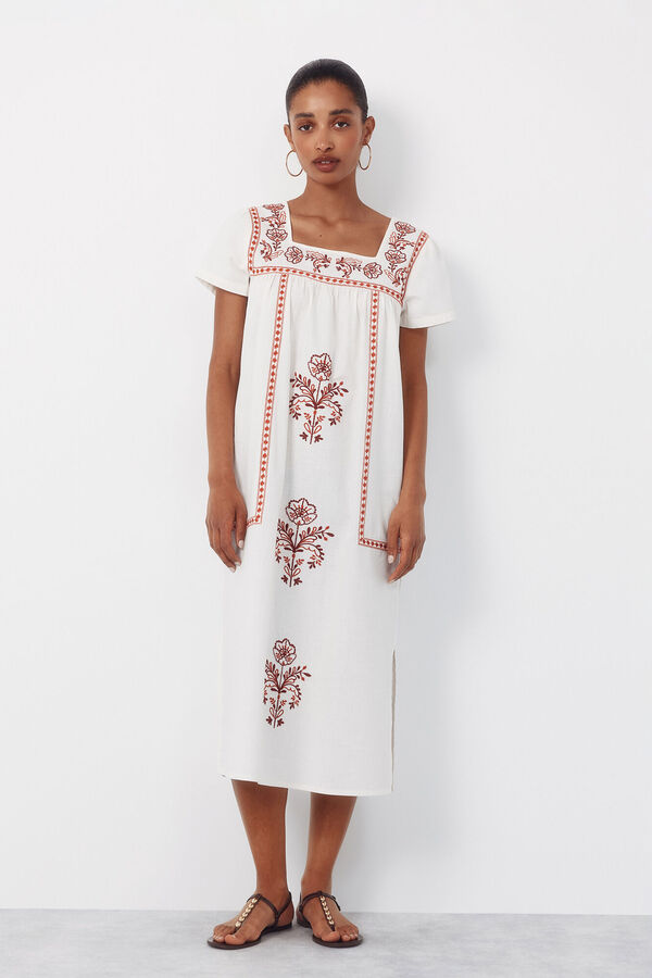 Cortefiel Vestido con bordados florales Estampado rojo