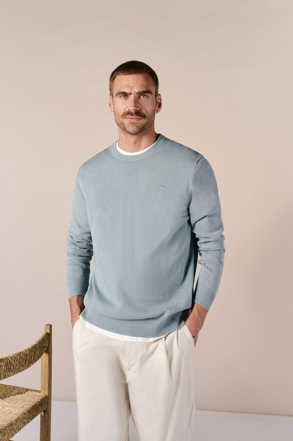 OOTO Jersey cuello redondo algod&oacute;n lavado Azul