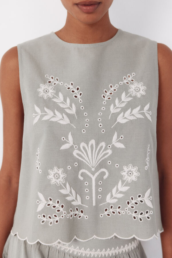 Cortefiel Top bordado Estampado verde
