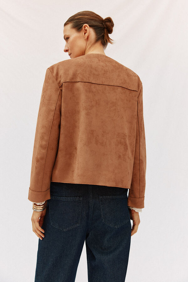 Cortefiel Chamarra efecto piel Beige