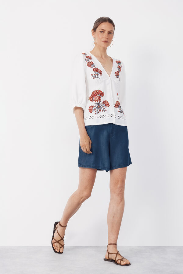 Cortefiel Blusa con estampado posicional Estampado blanco