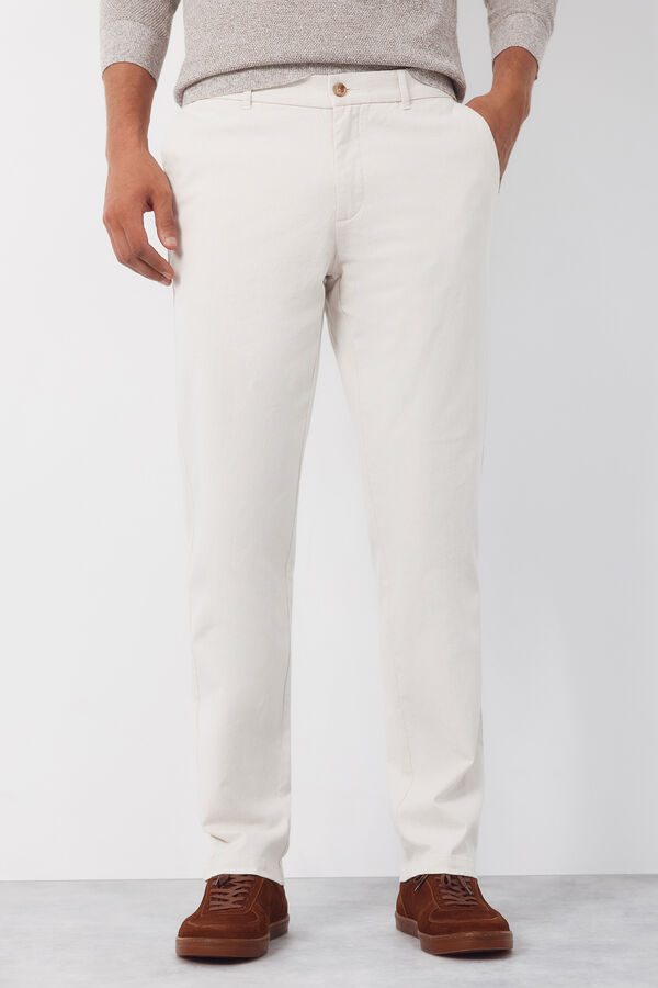 Cortefiel Pantal&oacute;n chino algod&oacute;n-lino regular Marfil