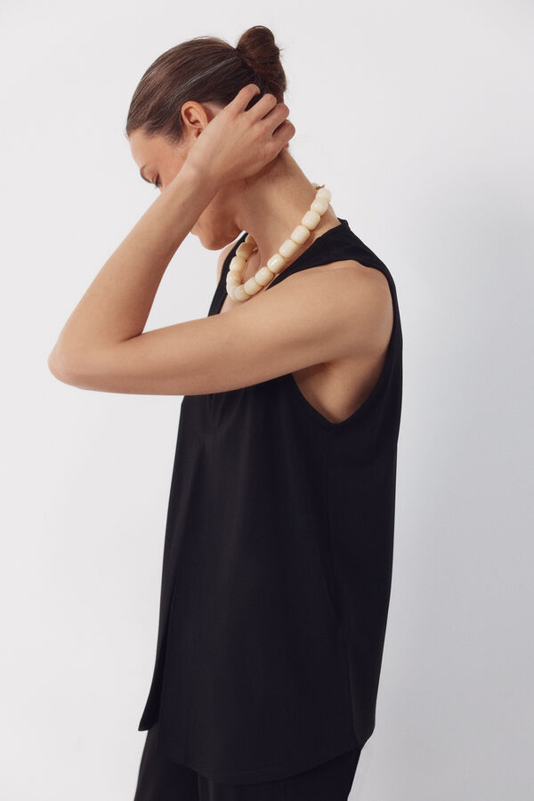 Cortefiel Top largo con pliegues Negro