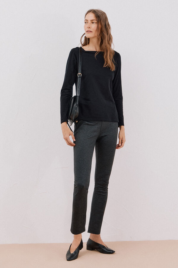 Cortefiel Playera cuello barco con botones Negro