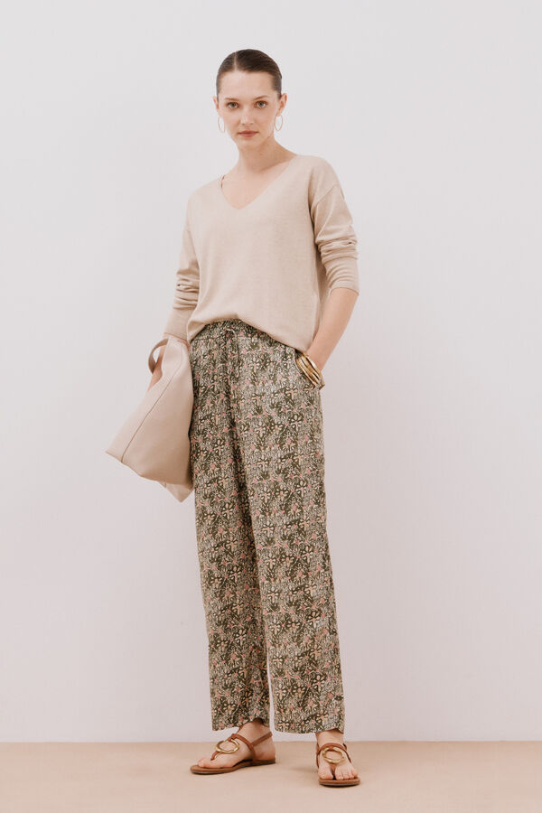 Cortefiel Pantal&oacute;n fluido estampado Estampado verde