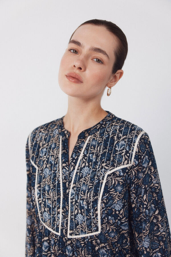 Cortefiel Vestido fluido estampado Estampado azul