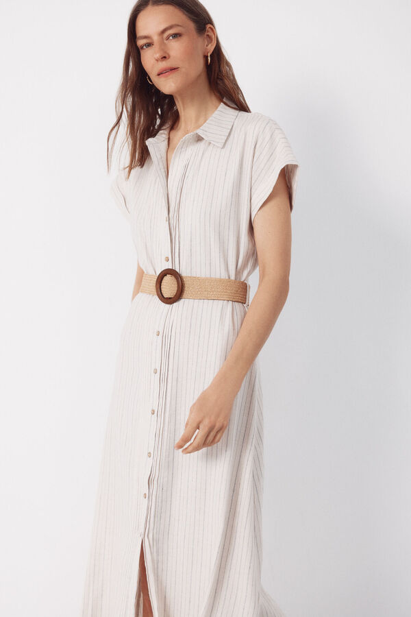 Cortefiel Vestido lino Estampado blanco