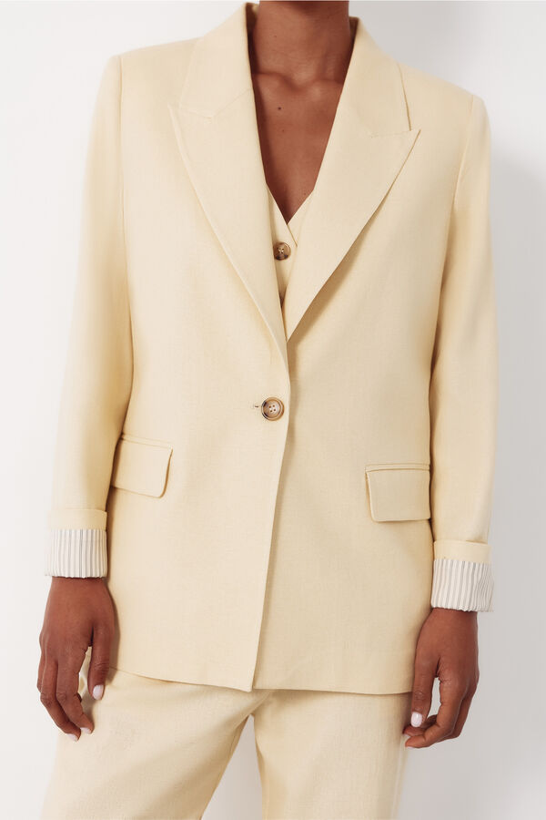 Cortefiel Blazer de tejido con lino Amarillo
