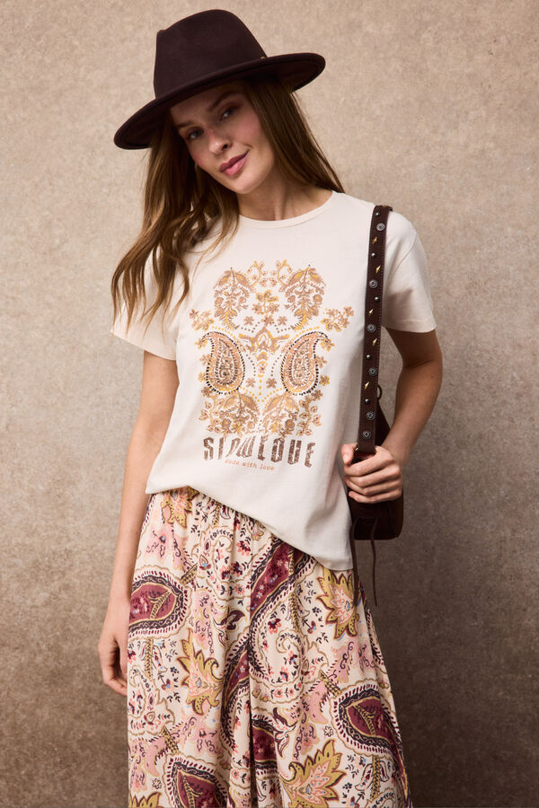 Slowlove Camiseta floral SlowLove Marfil